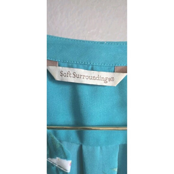 Soft Surroundings Blouse Womens Medium Green Semi Sheer Gauzy Tropical Tunic - Picture 2 of 10